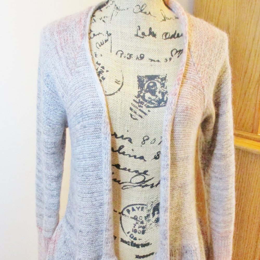 Fili di lana Women's Peplum Cardigan Sweater, Pink, Gray Ombre, Mohair Blend, S